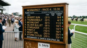 Best Odds Guaranteed promotion badge next to a horse racing odds board showing price improvement