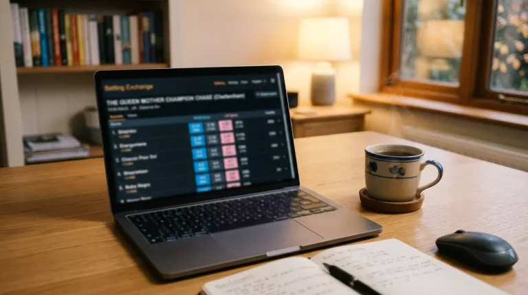 Comparison screen showing a bookmaker fixed-odds price alongside a betting exchange back-and-lay market
