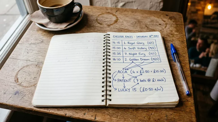 Breakdown of full-cover bet types from Lucky 15 through Goliath with bet counts