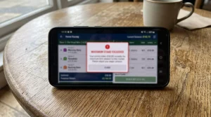 A betting account showing reduced maximum stake limits after being restricted by a bookmaker