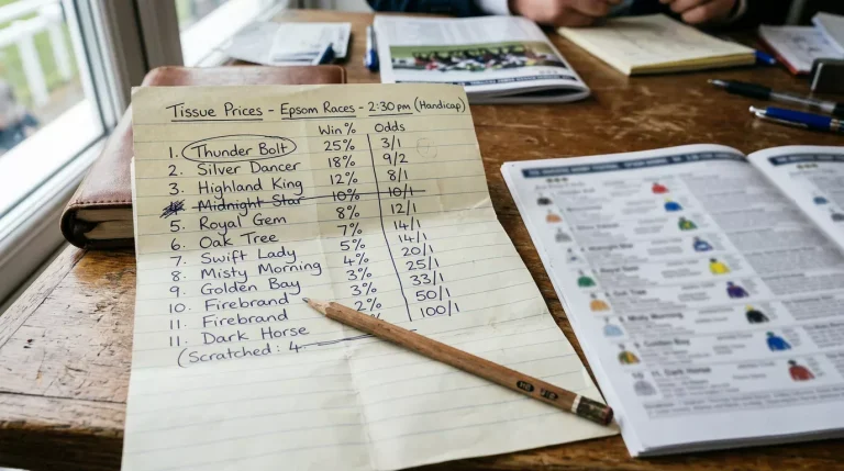 Punter comparing own race tissue prices with bookmaker odds to find value bets